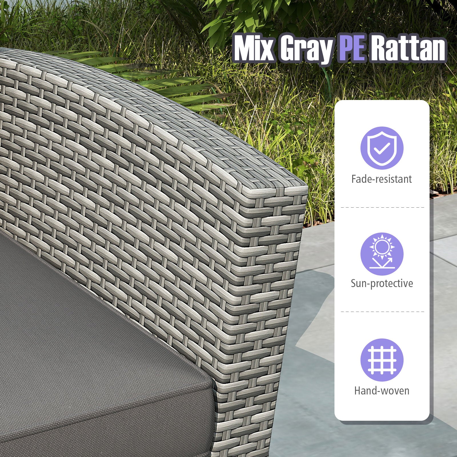 4 Pieces Patio Rattan Furniture Set Sofa Table with Storage Shelf Cushion