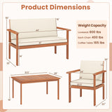 4 Pieces Patio Furniture Set Acacia Wood Porch Chairs with Table