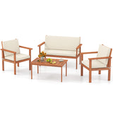 4 Pieces Patio Furniture Set Acacia Wood Porch Chairs with Table