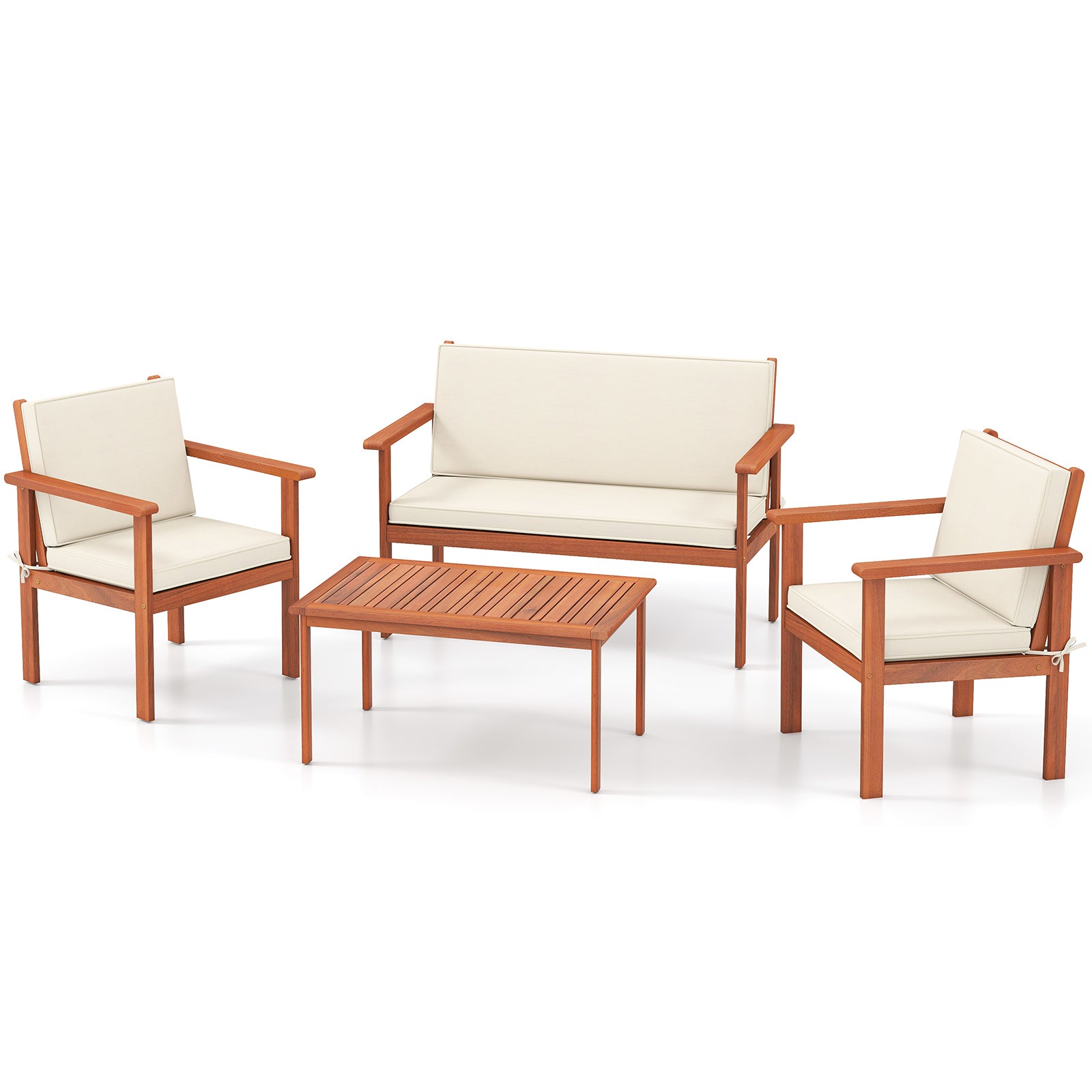 4 Pieces Patio Furniture Set Acacia Wood Porch Chairs with Table