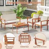 4 Pieces Patio Furniture Set Acacia Wood Porch Chairs with Table