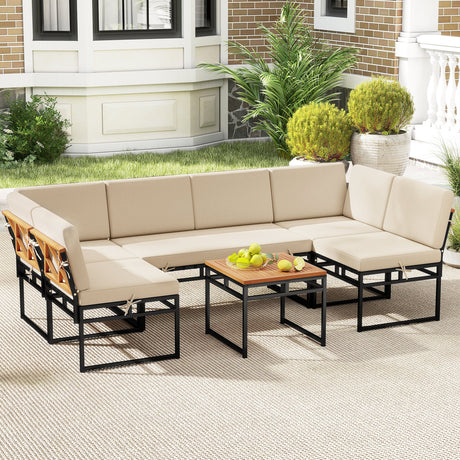 6 Piece Outdoor Sectional Sofa Set Metal Conversation Set with Cushions