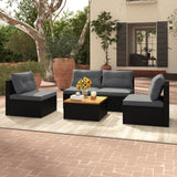 5 Piece Outdoor Furniture Set with Solid Tabletop and Soft Cushions
