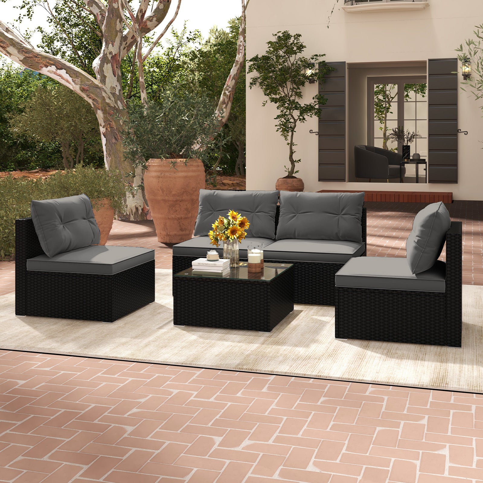 5-Piece Outdoor Patio Furniture Set with Cushions and Coffee Table