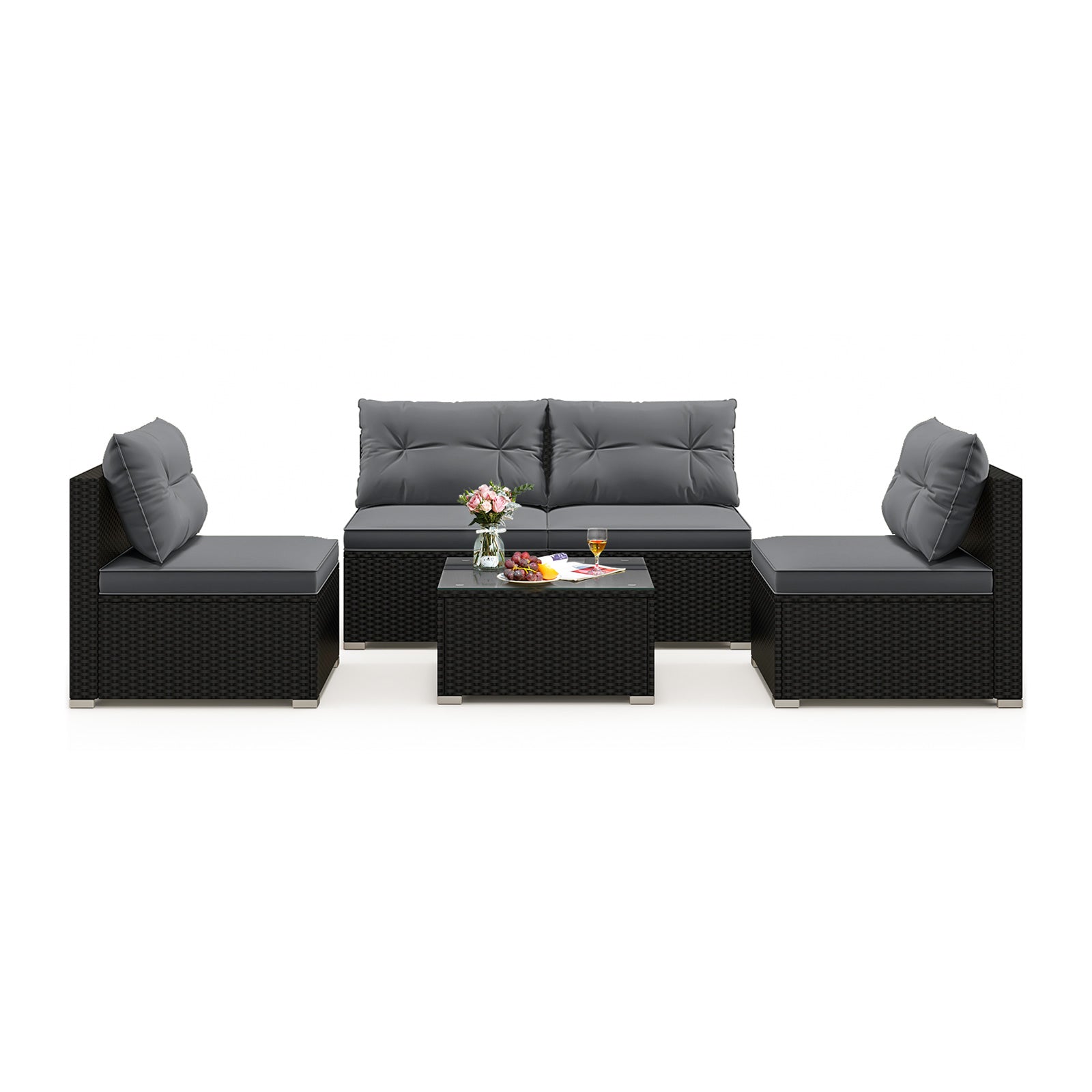 5-Piece Outdoor Patio Furniture Set with Cushions and Coffee Table
