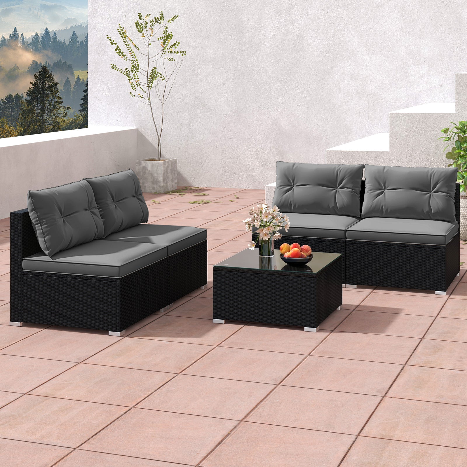5-Piece Outdoor Patio Furniture Set with Cushions and Coffee Table