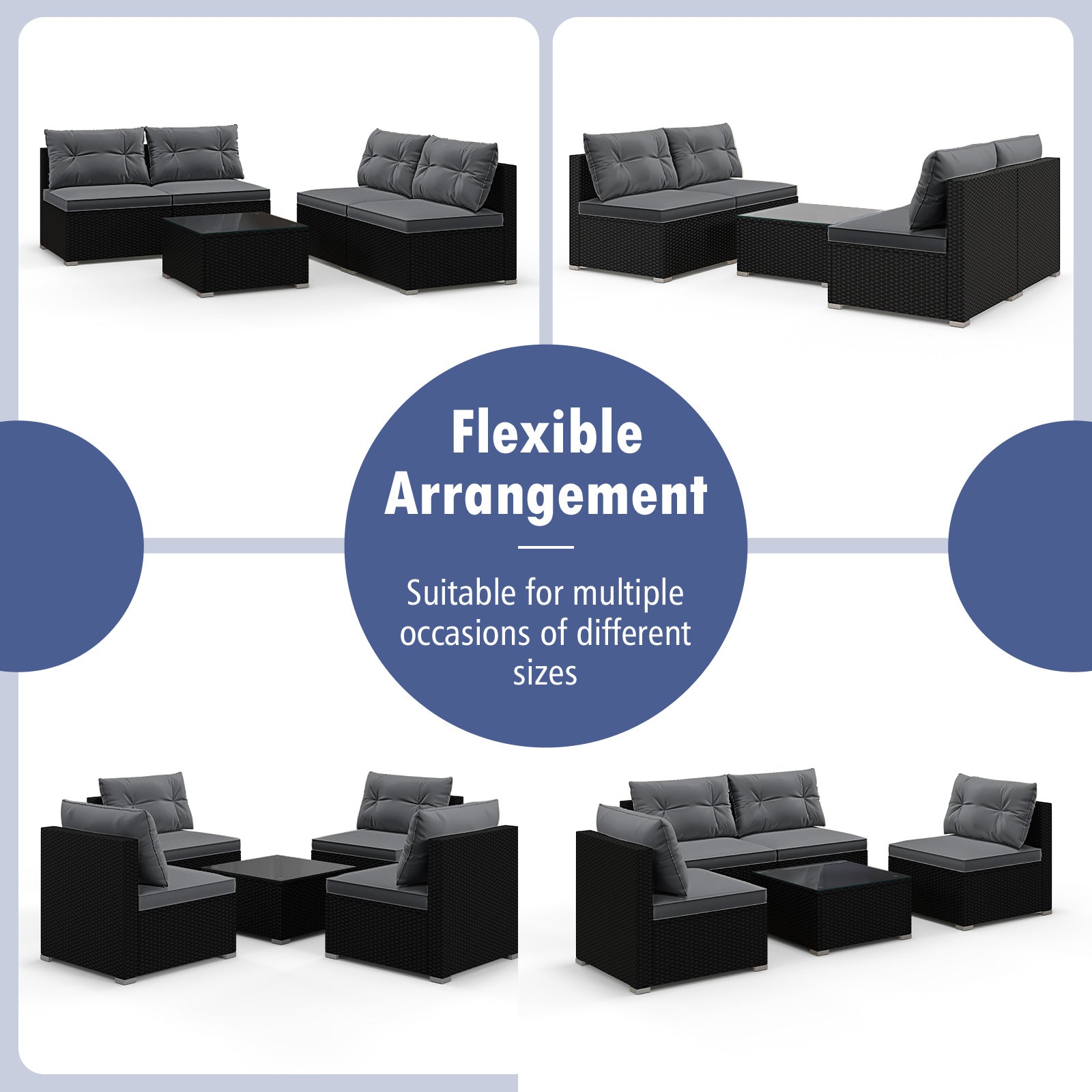 5-Piece Outdoor Patio Furniture Set with Cushions and Coffee Table