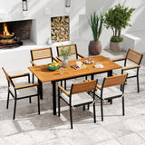 7-Piece Patio Dining Set Wood Metal with Seat Cushions and Umbrella Hole