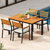 7-Piece Patio Dining Set Wood Metal with Seat Cushions and Umbrella Hole