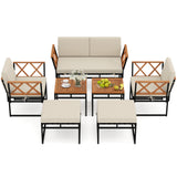 7 Piece Outdoor Conversation Set with Cushions and Bungee Rope Seat