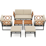 7 Piece Outdoor Conversation Set with Cushions and Bungee Rope Seat