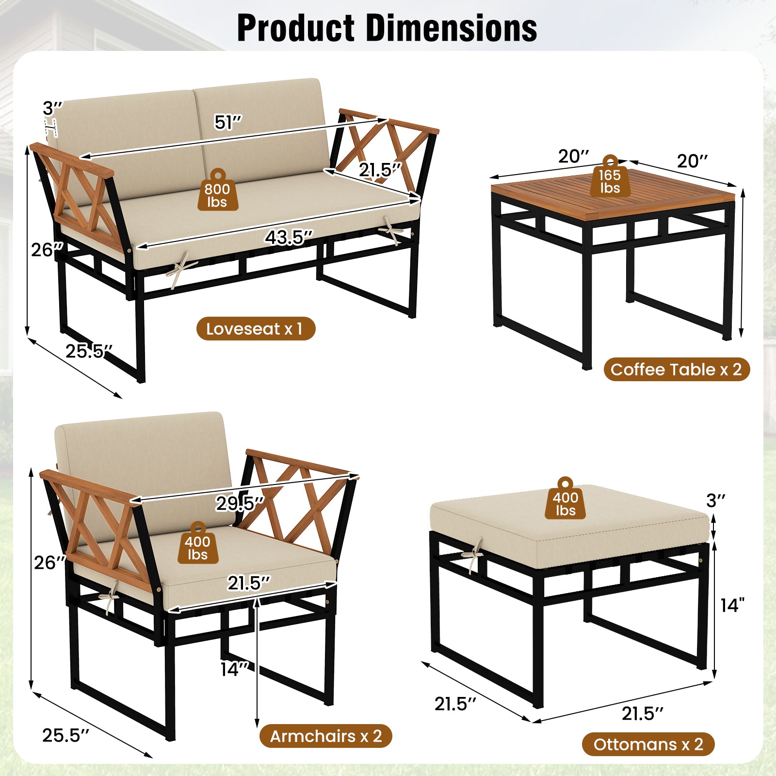 7 Piece Outdoor Conversation Set with Cushions and Bungee Rope Seat