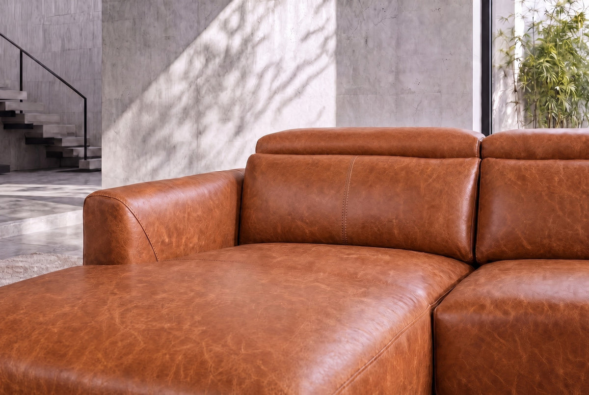 Andria Distressed Italian Aniline Leather Power Reclining Sectional Sofa