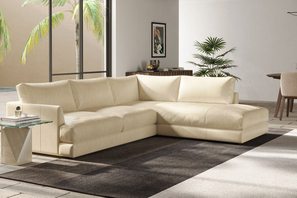 Valencia Serena Leather 2-Piece Right Bumper Chaise Sectional Sofa, Beige