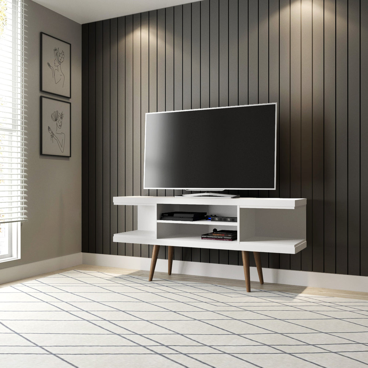 Eureka Modern 53.14" TV Stand with 4 Shelves - White