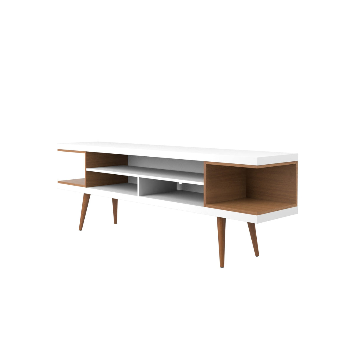 Eureka Modern 70.47" TV Stand with 4 Shelves - White Gloss/Maple Cream