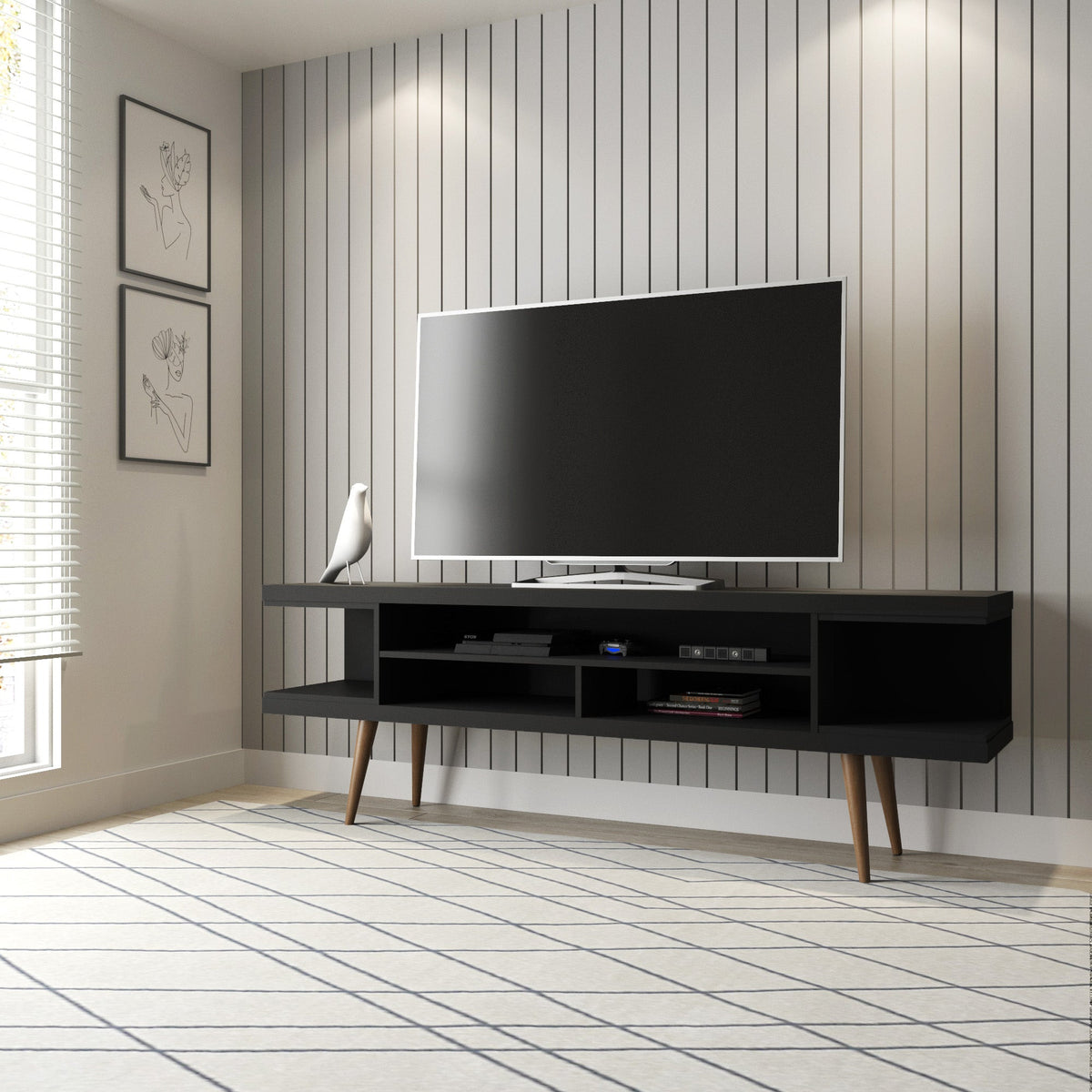 Eureka Modern 70.47" TV Stand with 4 Shelves - Black/Maple Cream