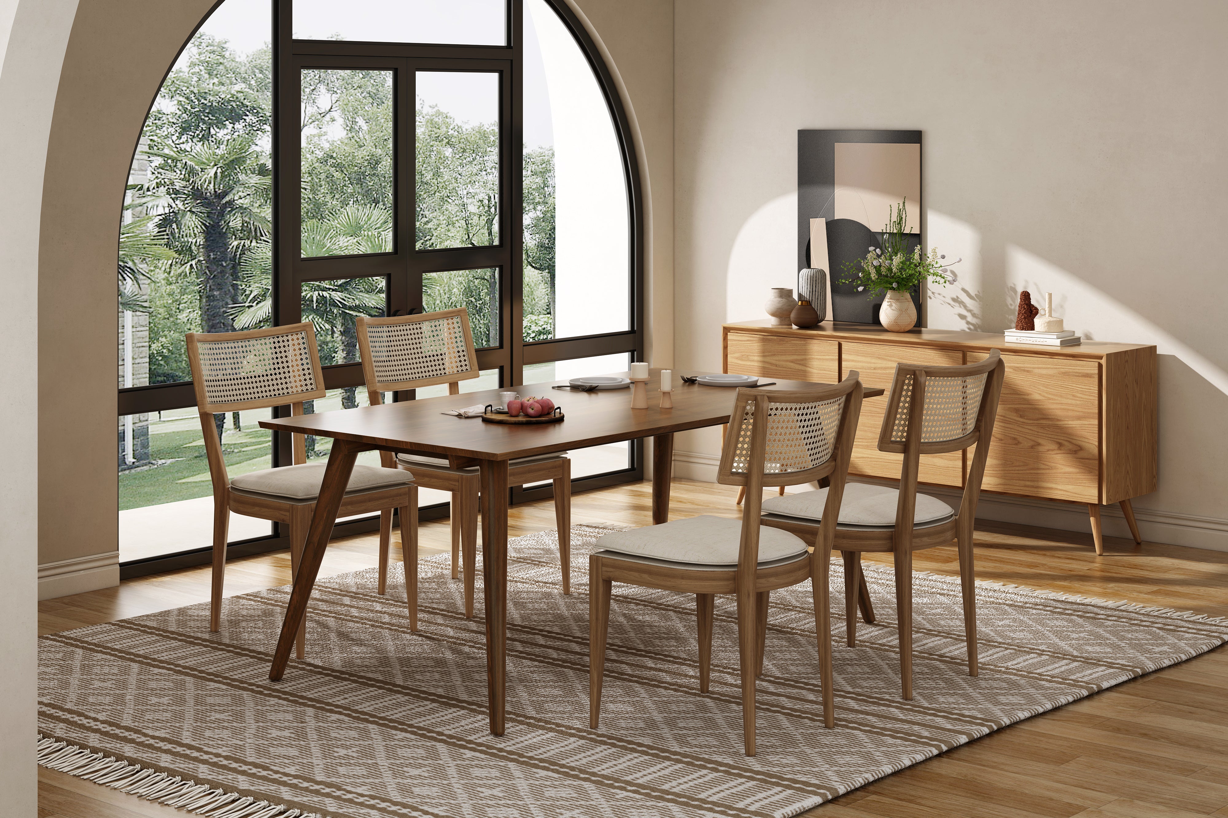 Valencia Alice Mid-Century Modern Dining Table, Walnut Color