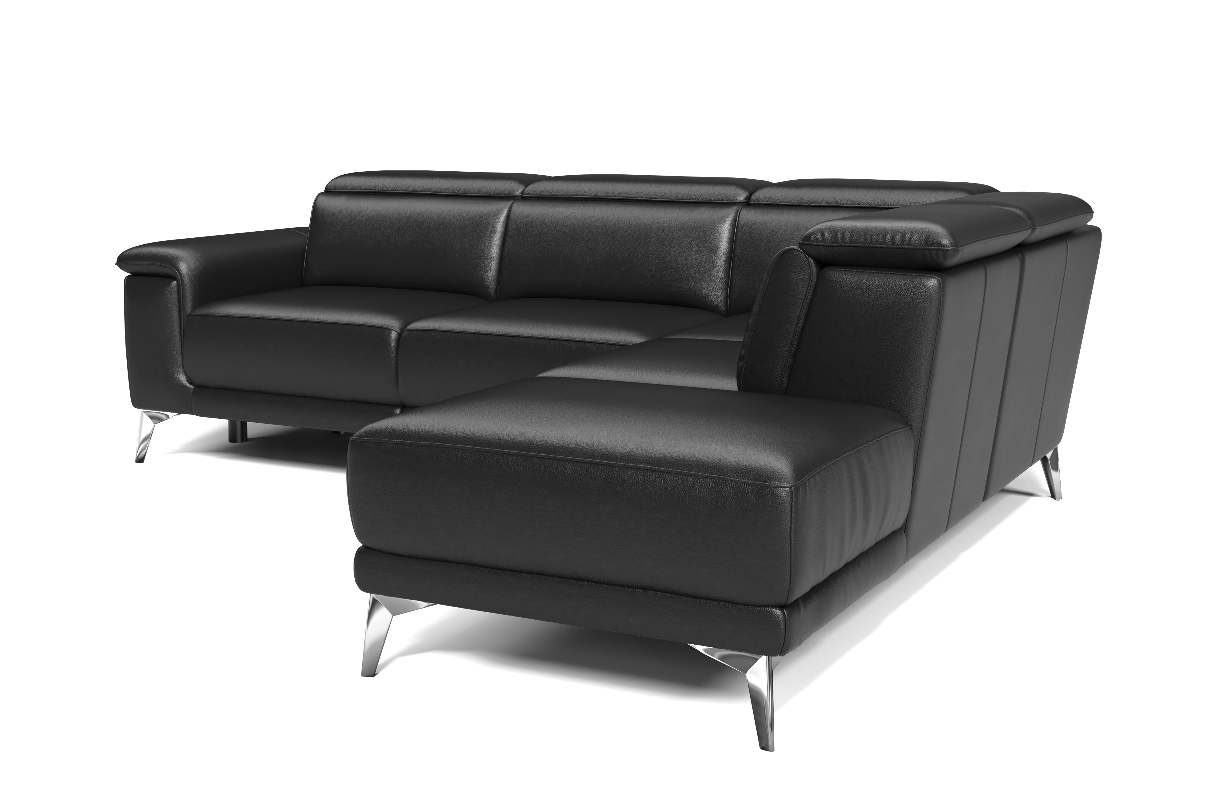 Valencia Pista Modern Top Grain Leather Reclining Sectional Sofa with Right-Hand Facing Chaise, Black