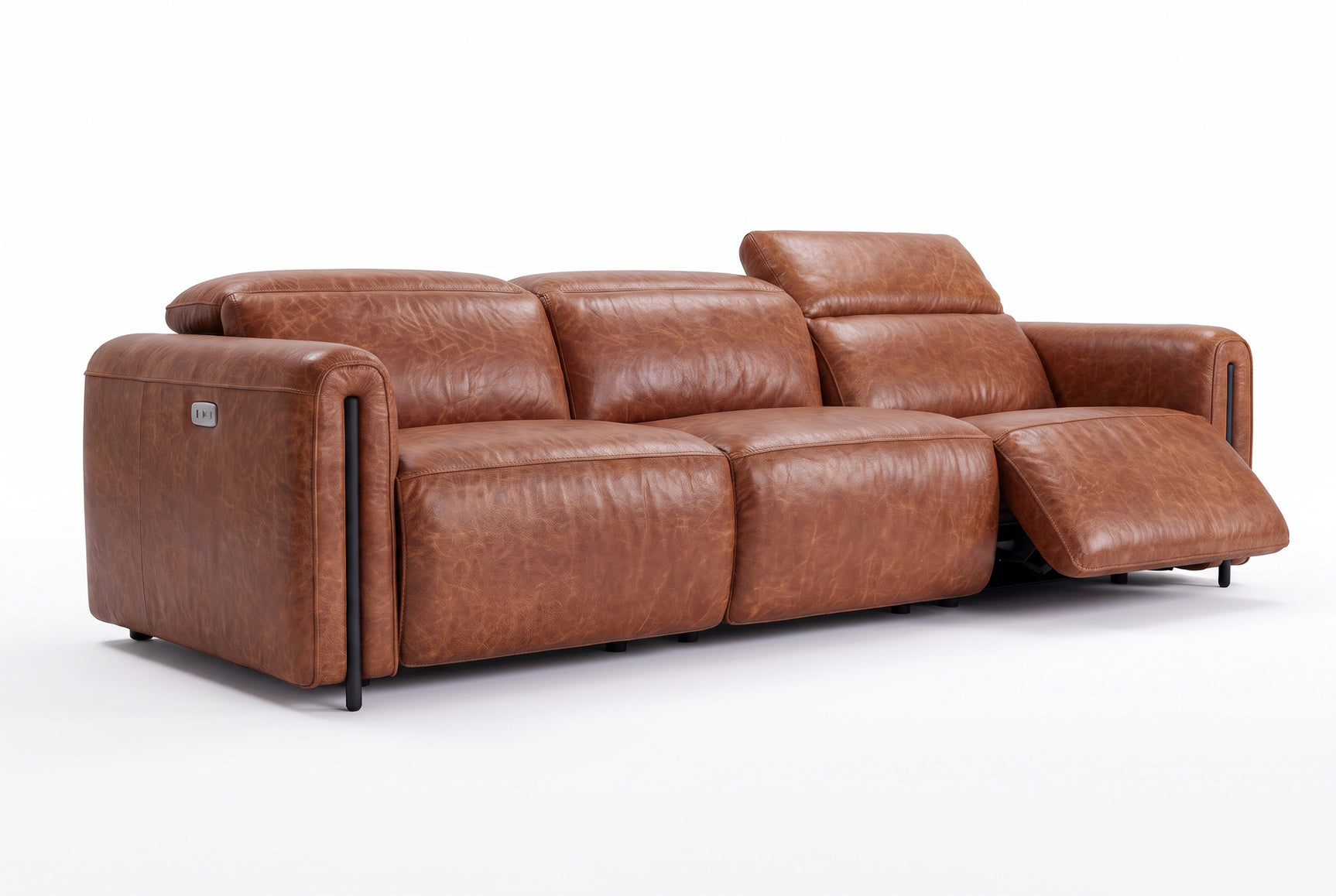 Octavia Distressed Italian Aniline Leather Dual Reclining Sofa