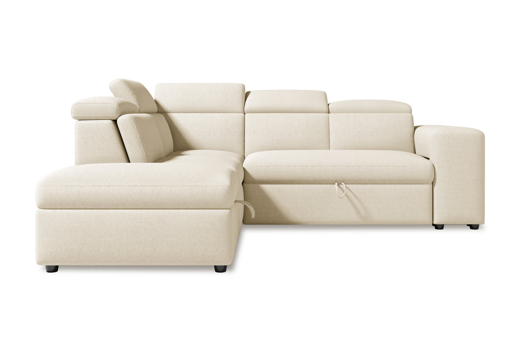 Valencia Finn Fabric Sectional Sofa Bed with Left Hand Storage, Beige