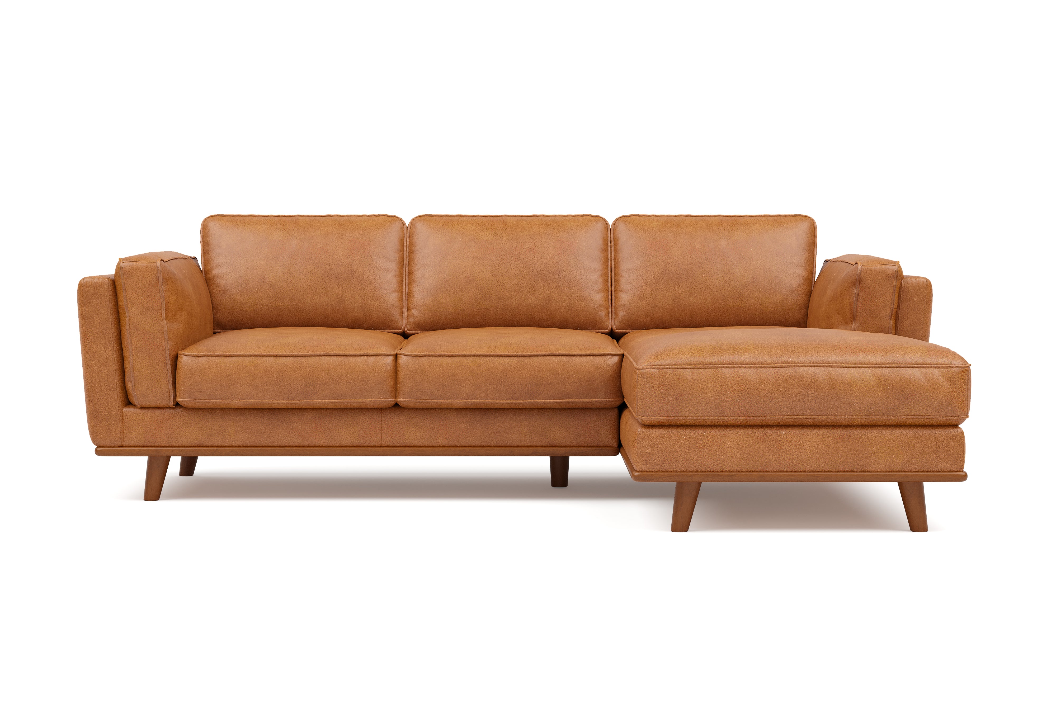 Valencia Artisan Top Grain Leather Three Seats with Right Chaise Leather Sofa, Cognac