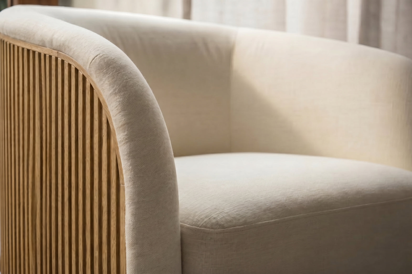 Rowan Oak Wood Fabric Swivel Chair