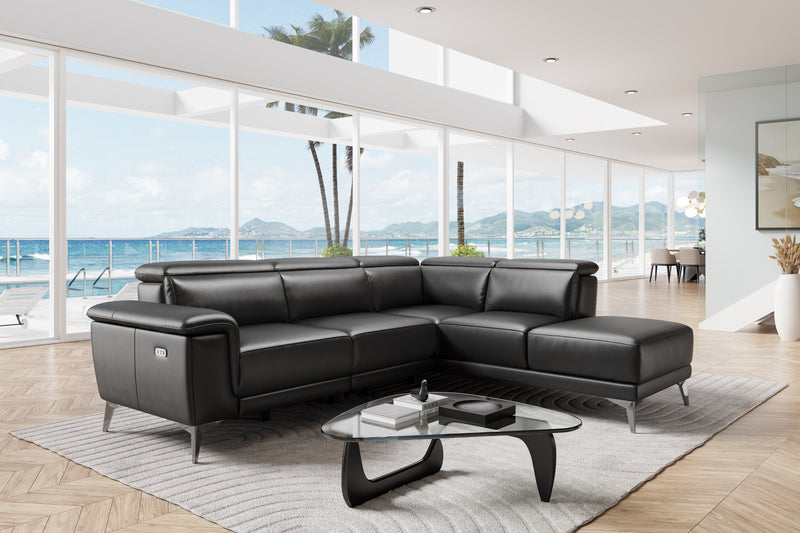 Pista Modern Living Room Sectional with Black Leather