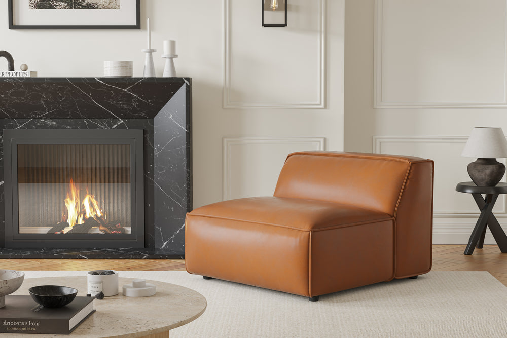 Valencia Nathan Full Aniline Leather Armless Piece, Caramel Brown