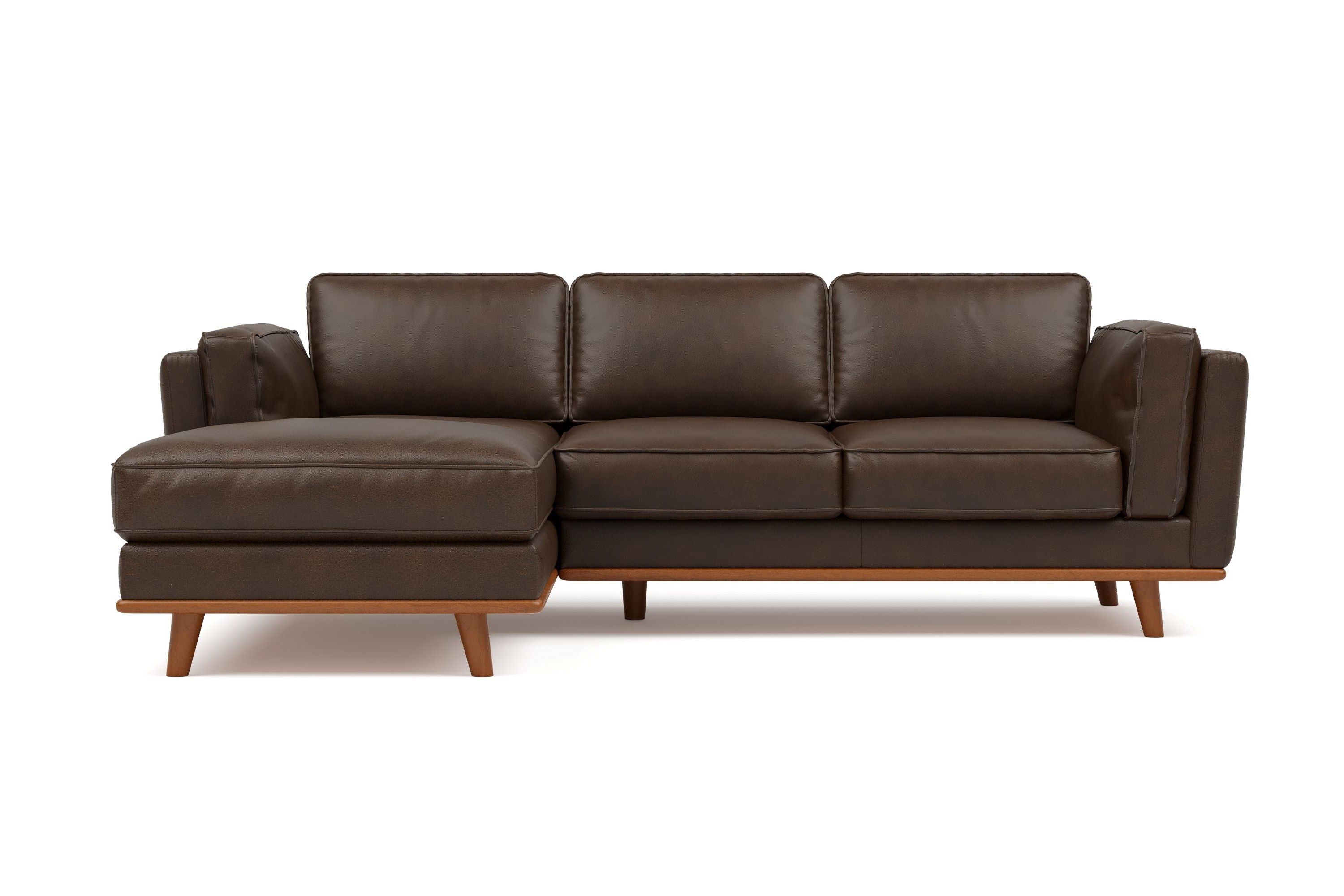 Valencia Artisan Top Grain Three Seats with Left Hand Chaise Leather Sofa, Chocolate