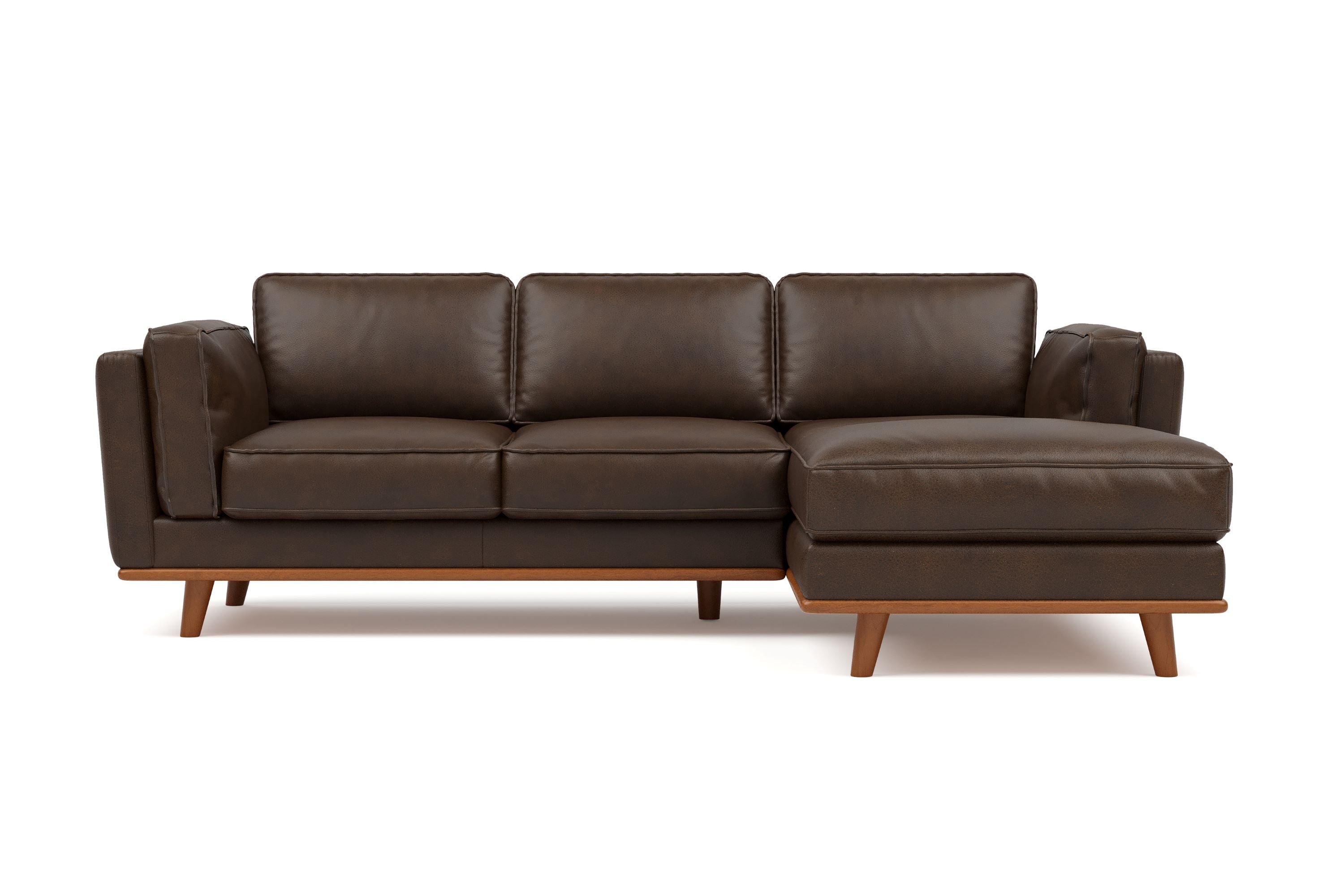 Valencia Artisan Top Grain Three Seats with Right Hand Chaise Leather Sofa, Chocolate