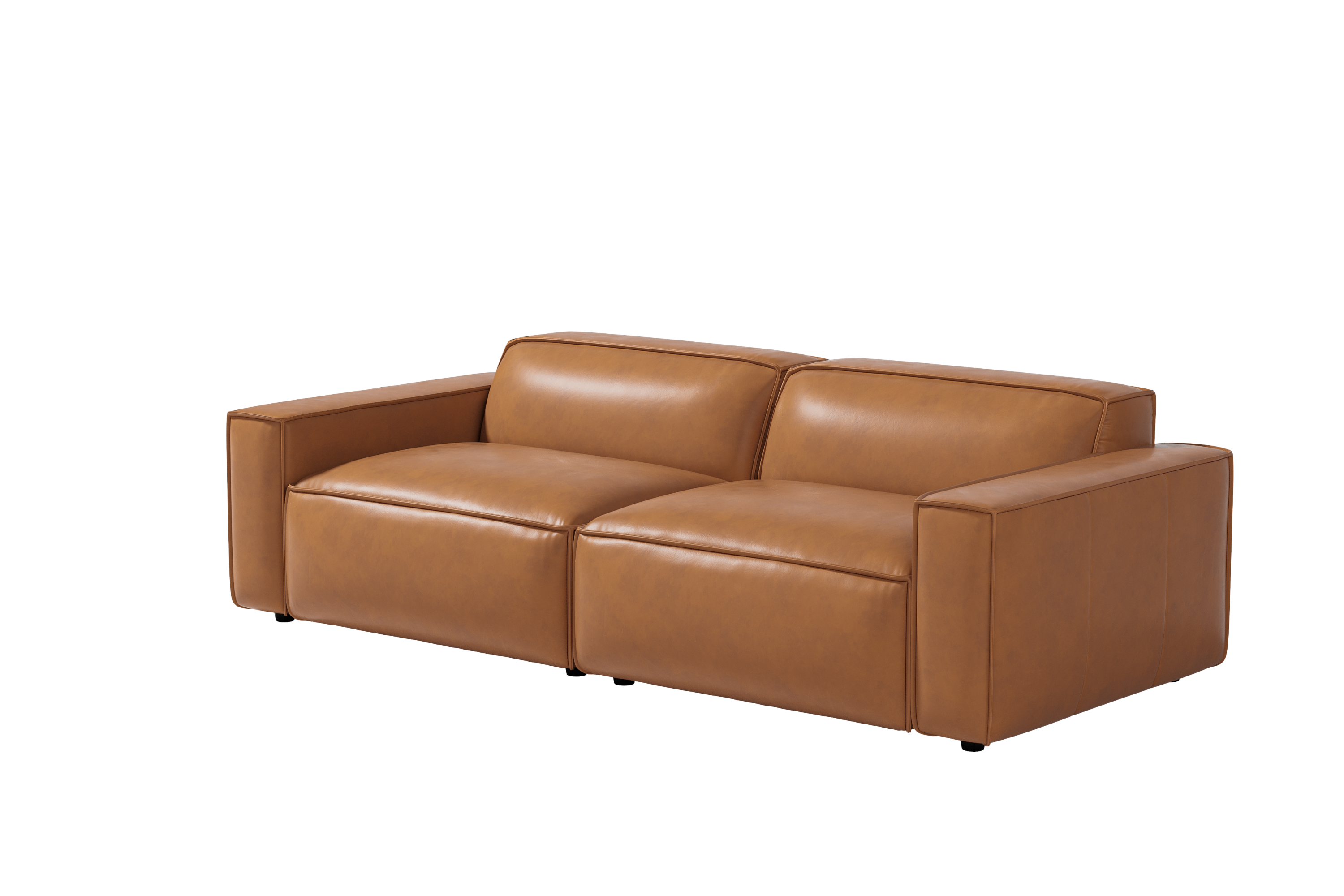 Valencia Nathan Full Aniline Leather Modular Sofa with Down Feather, Loveseat, Caramel Brown Color