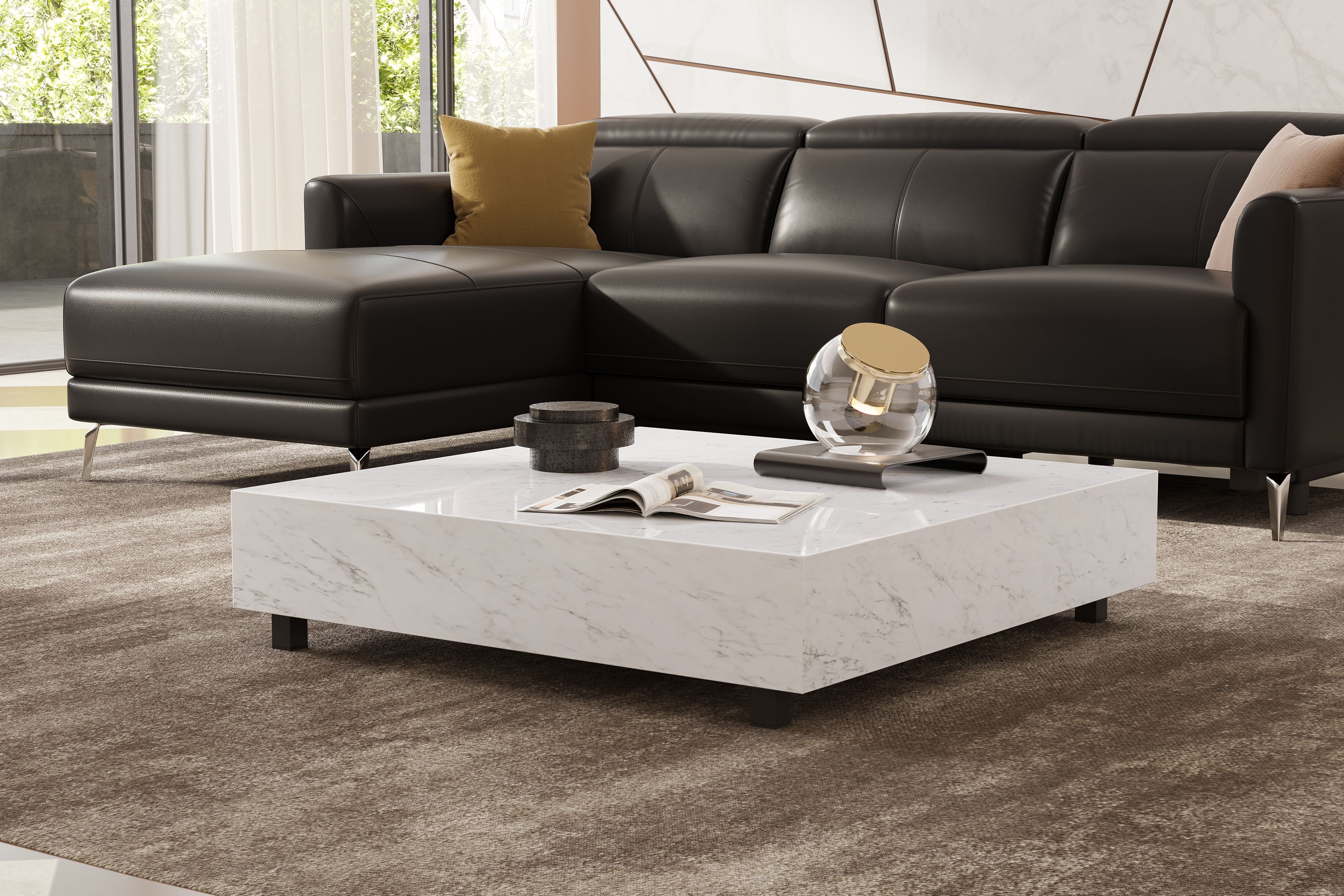 Valencia Addison Carrara Marble Coffee Table, White Color