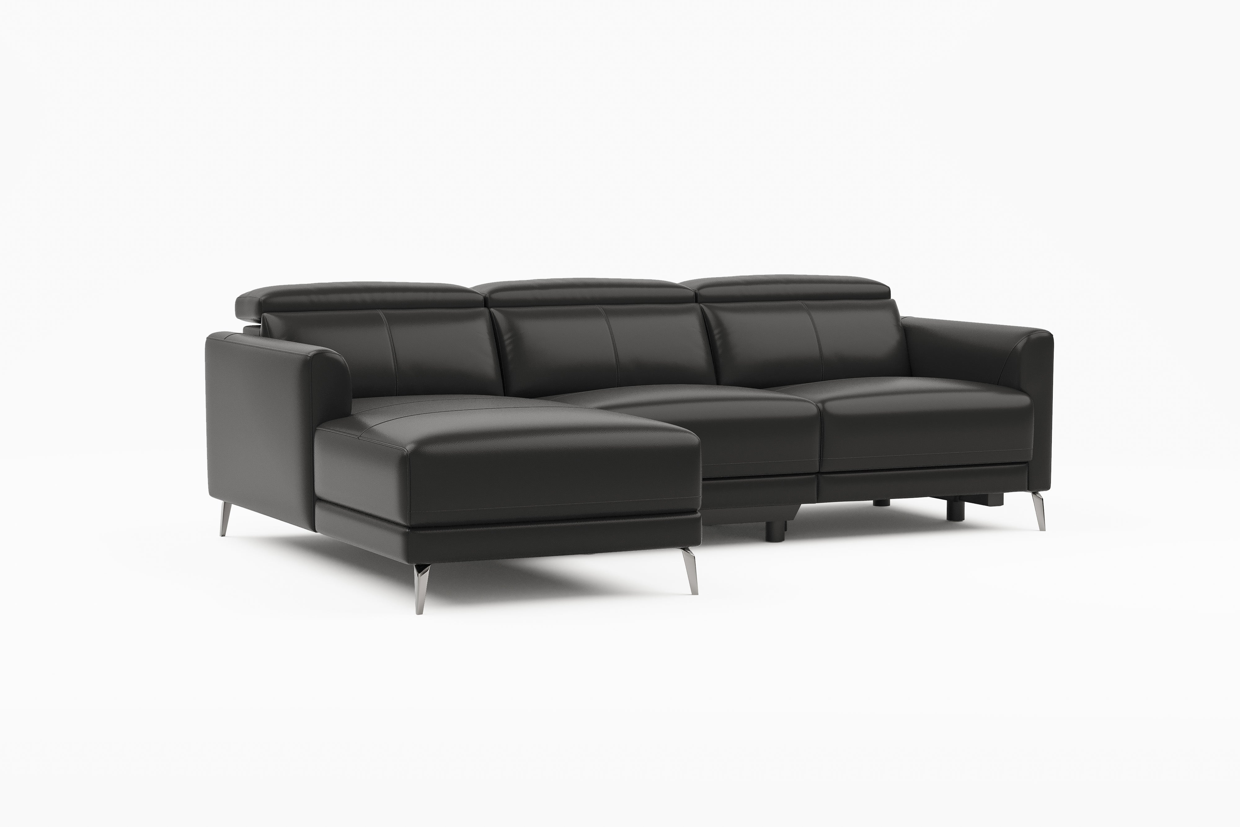 Valencia Andria Modern Left Hand Facing Top Grain Leather Reclining Sectional Sofa, Black Color