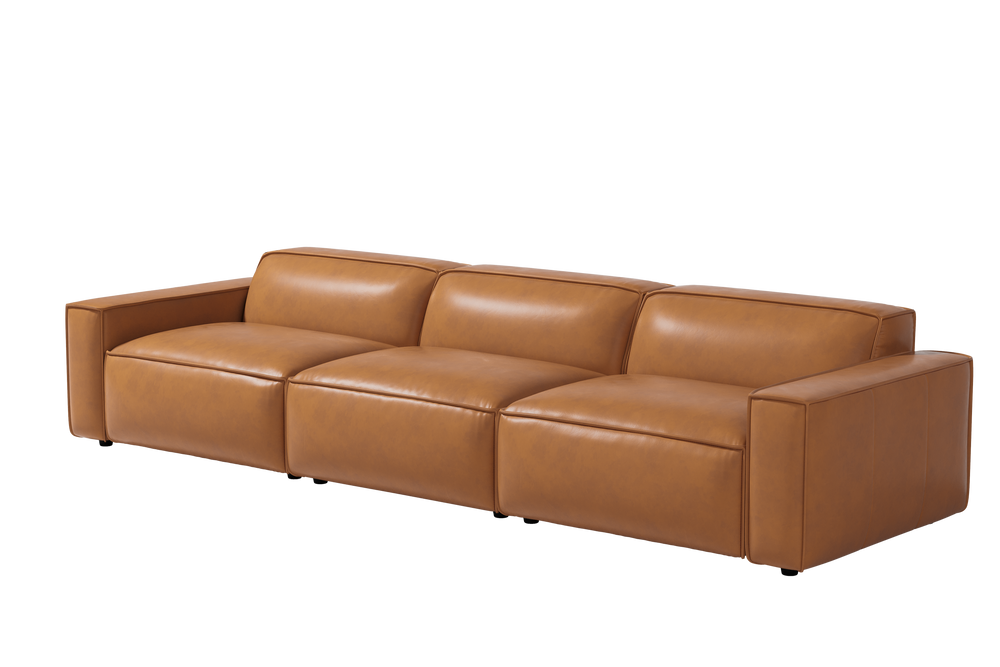 Valencia Nathan  Aniline Leather Lounge Modular Sofa, Three Seats, Caramel Brown Color