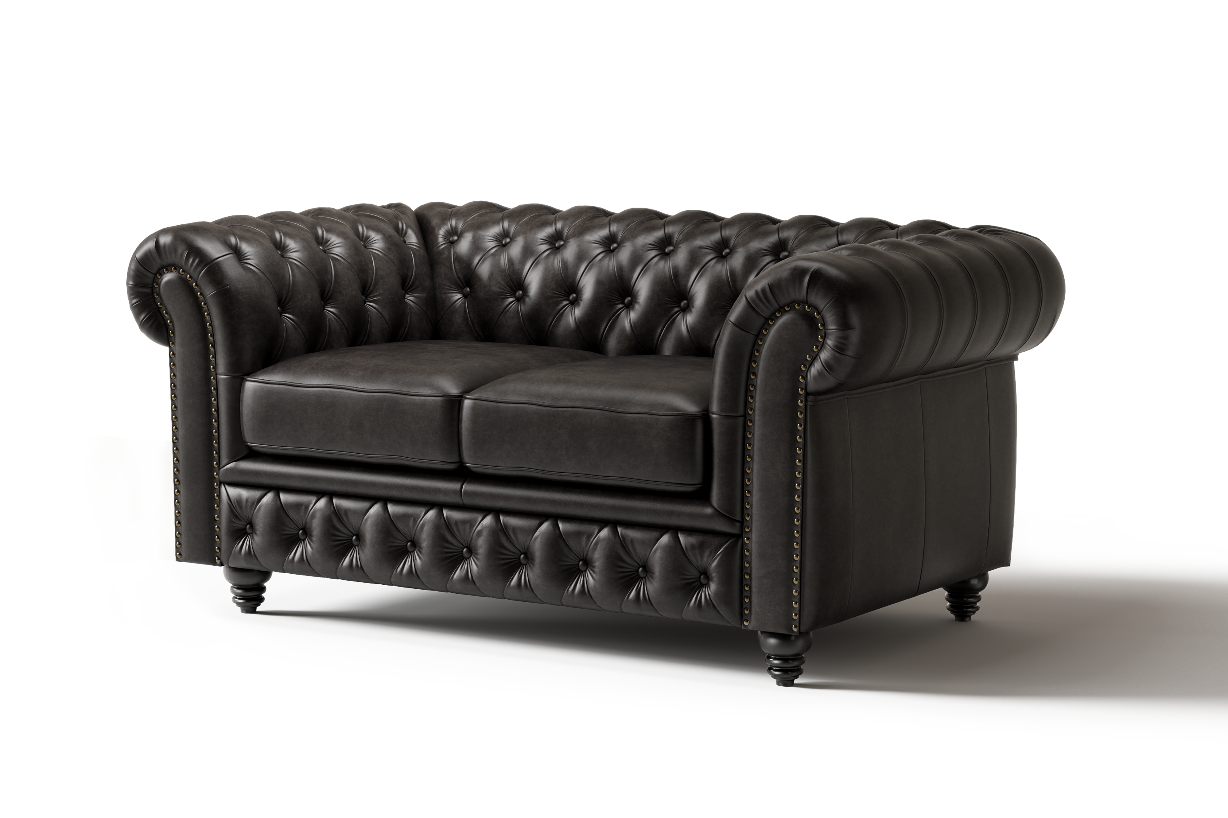 Valencia Parma 64" Full Aniline Leather Chesterfield Loveseat Sofa, Black