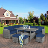 7 Pieces Patio Rattan Dining Furniture Sectional Sofa Set with Wicker Ottoman