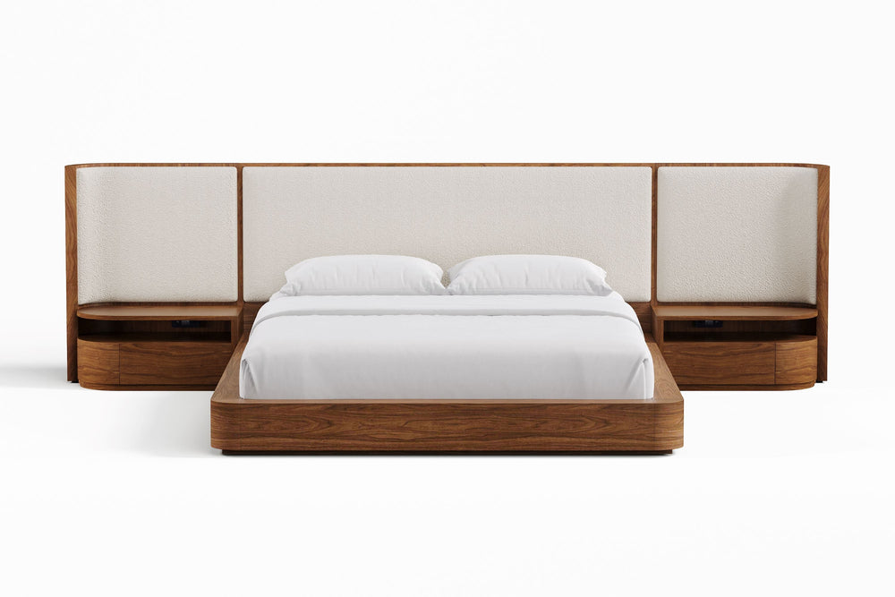 Valencia Gianna King Size Bed Frame With Nightstands, Natural Walnut Wood