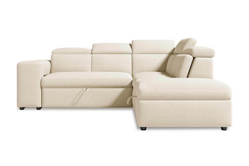 Valencia Finn Fabric Sectional Sofa Bed with Right Hand Storage, Beige