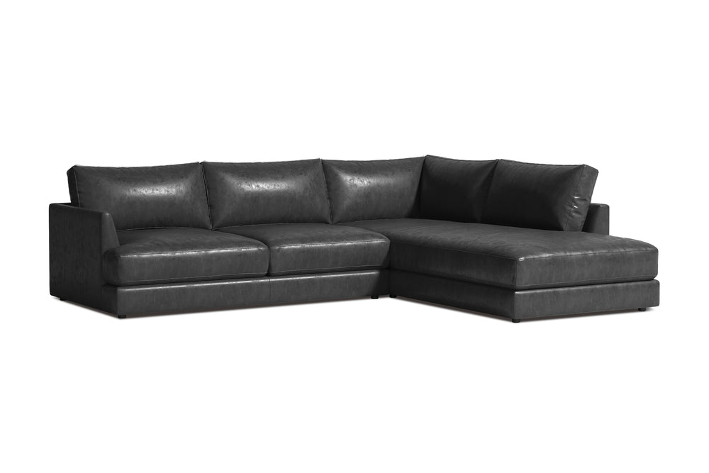 Valencia Serena Leather 2-Piece Right Bumper Chaise Sectional Sofa, Black