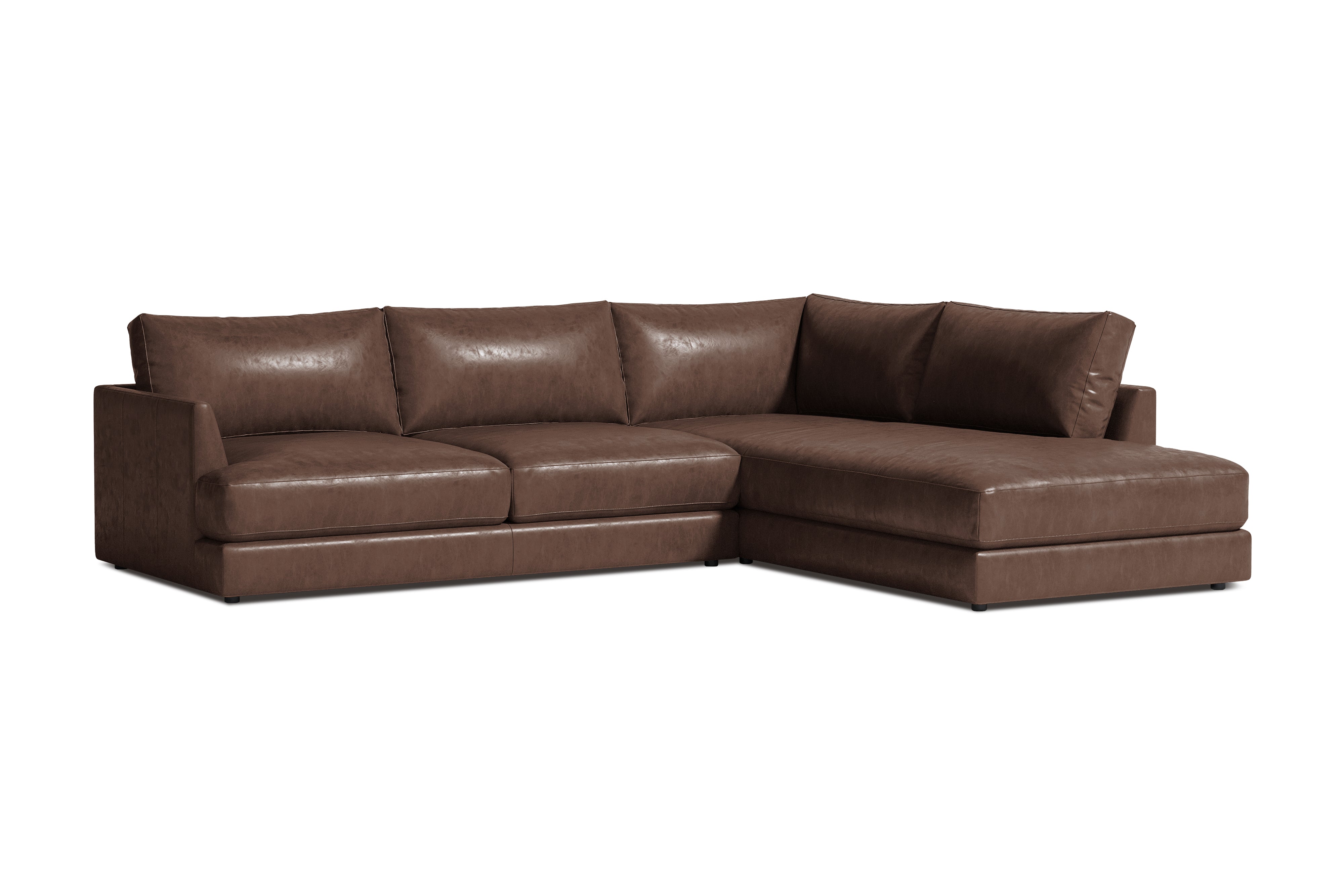 Valencia Serena Leather 2-Piece Right Bumper Chaise Sectional Sofa, Brown