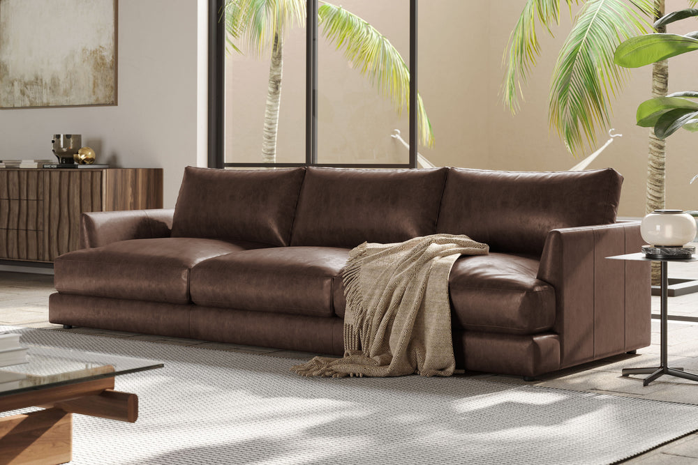 Valencia Serena Leather Three Seats Sectional Sofa, Brown