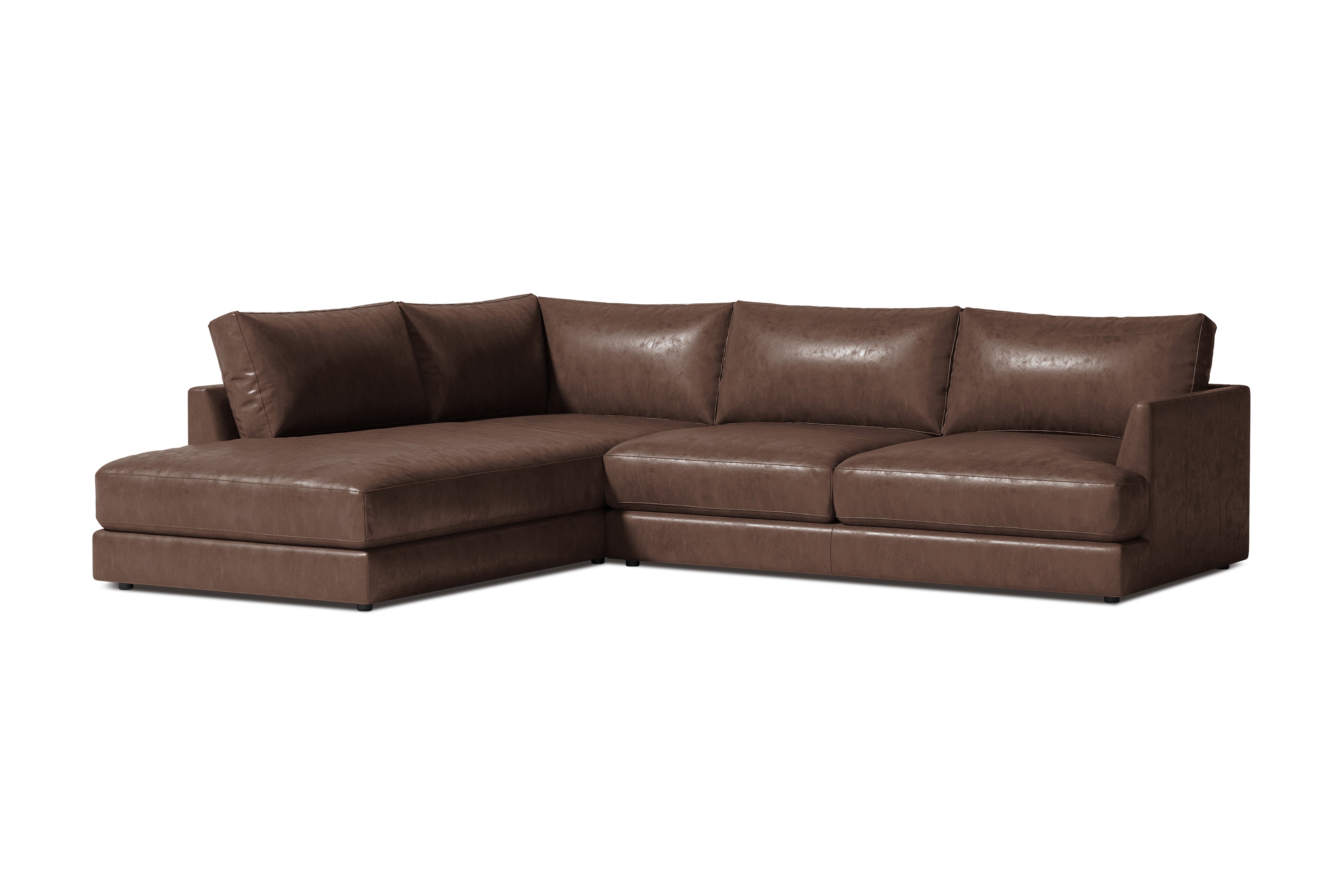 Valencia Serena Leather 2-Piece Left Bumper Chaise Sectional Sofa, Brown