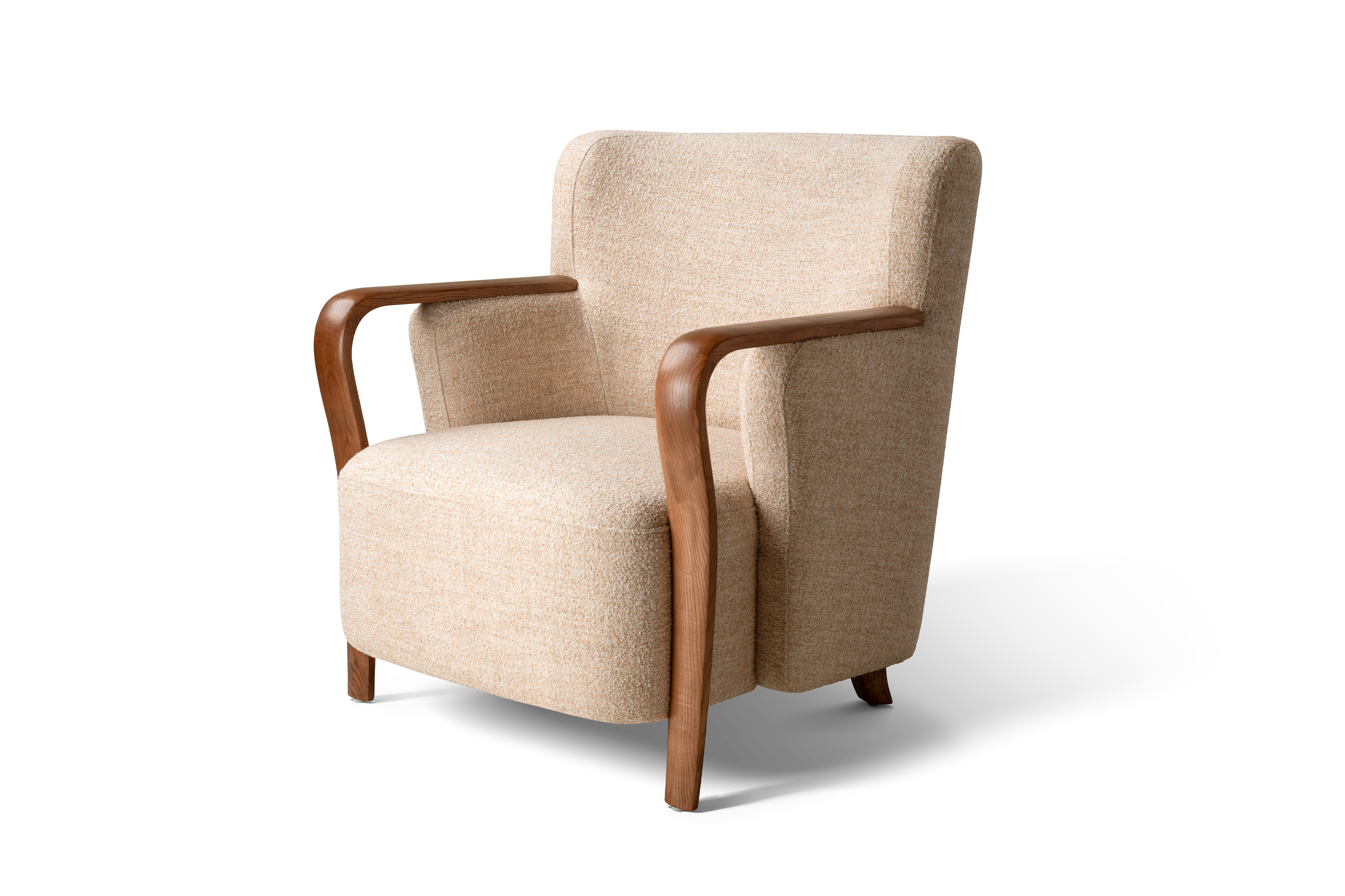 Valencia Emma Fabric Accent Chair with Walnut Wood Armrest, Warm Beige