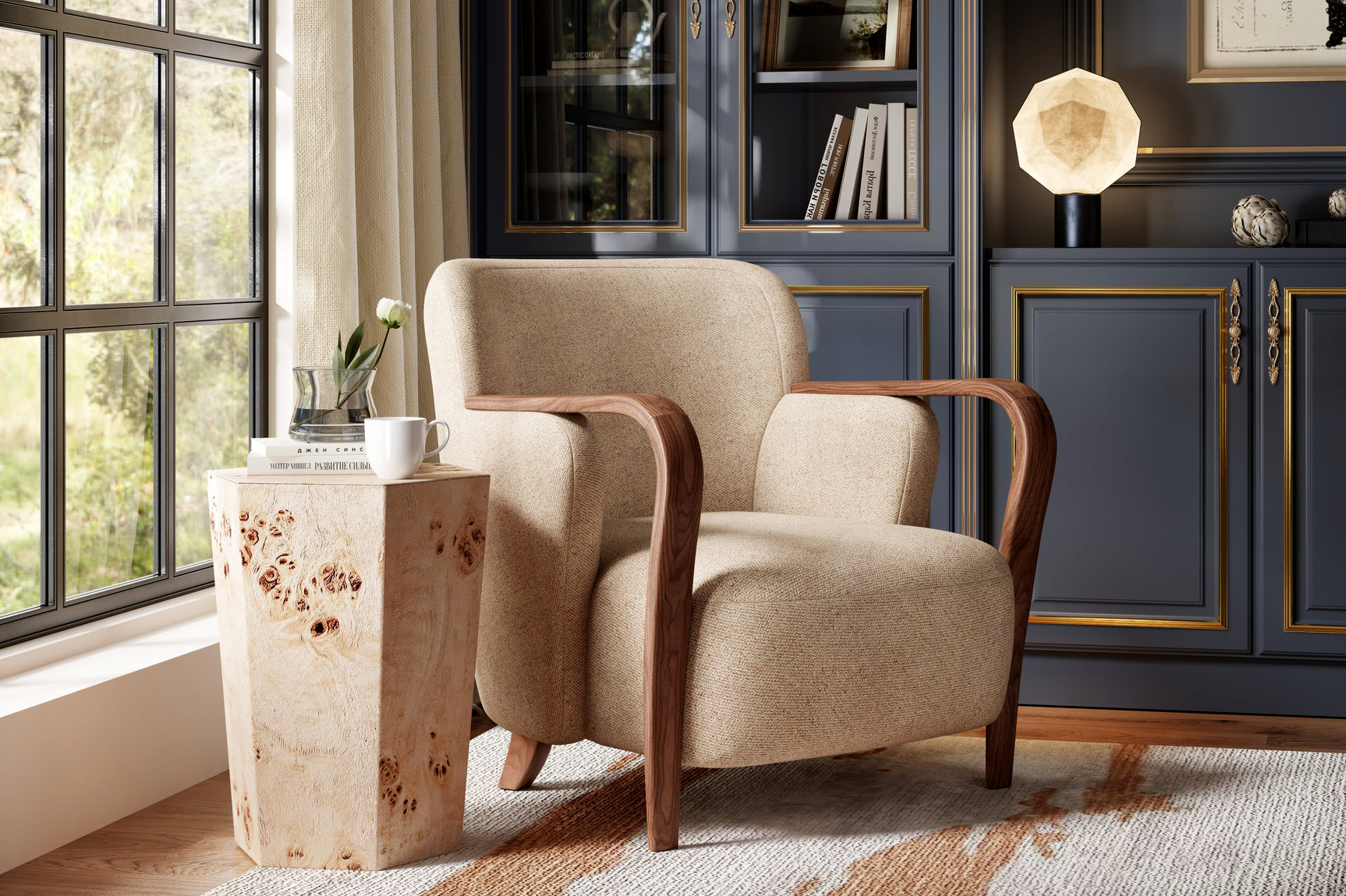 Emma Upholstered Swivel Armchair Emma Fabric Wood Accent