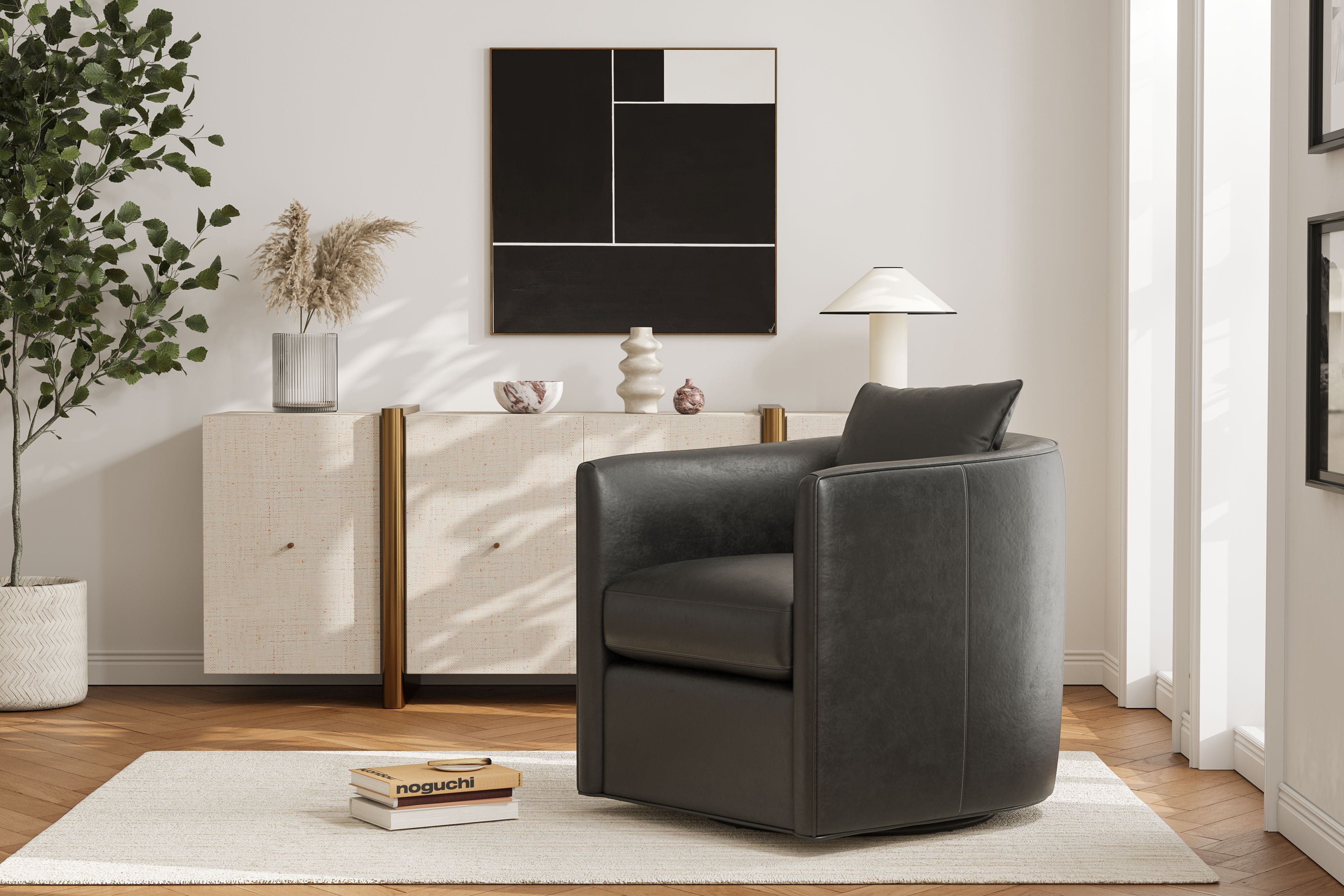 Valencia Riley Leather Swivel Accent Chair, Black Color