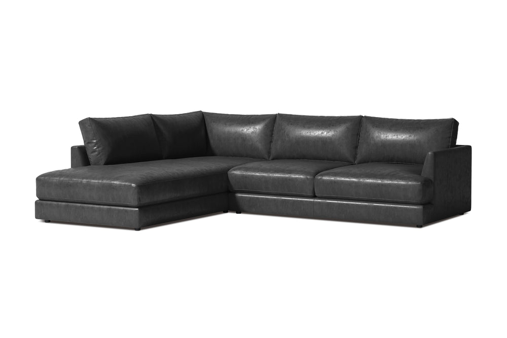 Valencia Serena Leather L-shape with Left Chaise Sectional Sofa, Black