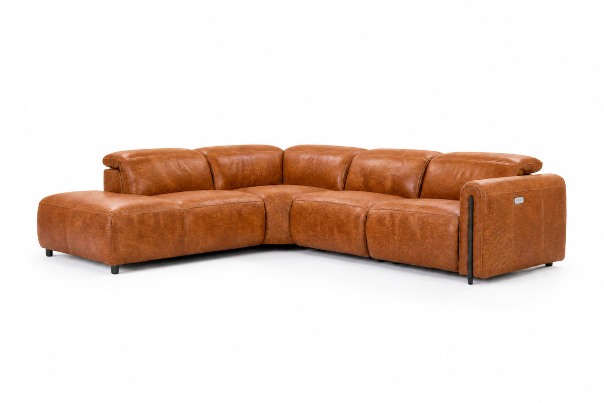 Octavia Distressed Italian Aniline Leather Reclining Corner Sectional Sofa