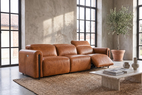 Octavia Distressed Italian Aniline Leather Dual Reclining Sofa