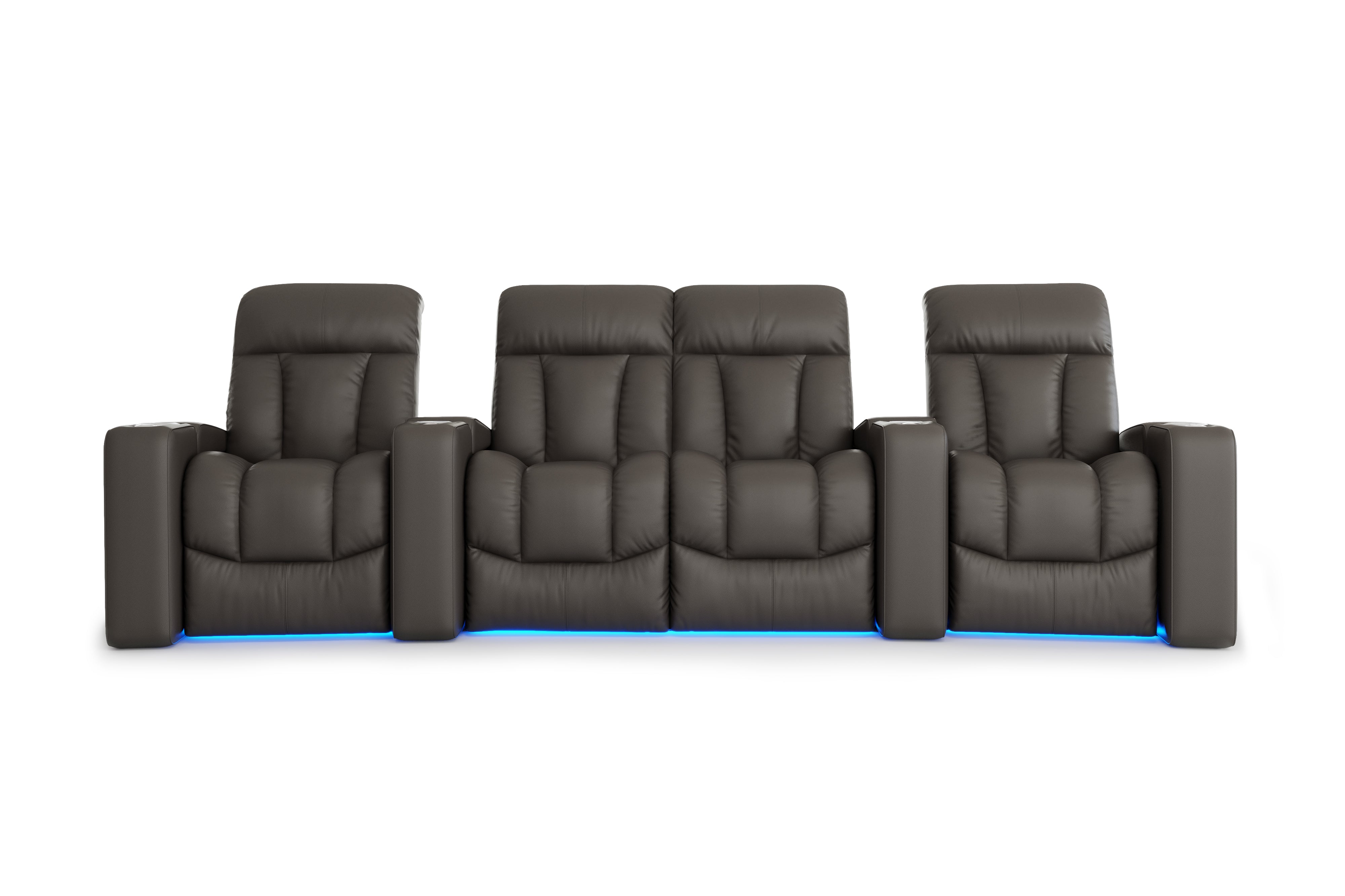 Valencia Olivia Top Grain Leather Row of 4 Loveseat Center Home Theater Seating, Cloudy Grey